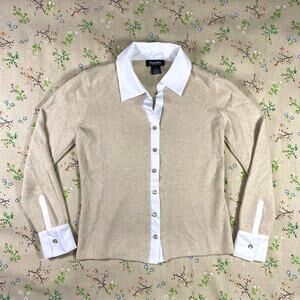VTG Hampshire Ribbed Knit Collared Sweater Snap Buttons Small Cotton Shirt Layer